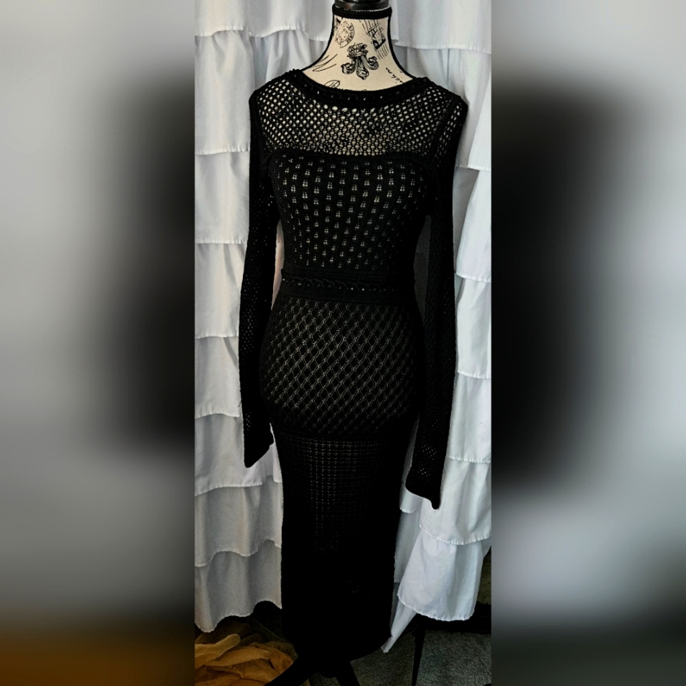 NWOT Venus Crochet Knit Lightly Nude Lined Bodycon Dress - Picture 14 of 14